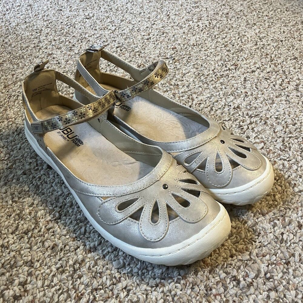 JBU by Jambu Womens Wildflower Encore Mary Jane Shoes Size 10W Gray Memory Foam